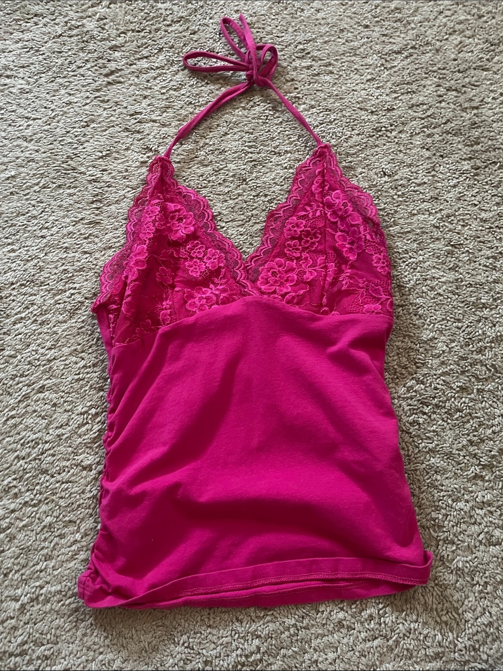 ROMWE Hot Pink Lace Halter Chemise